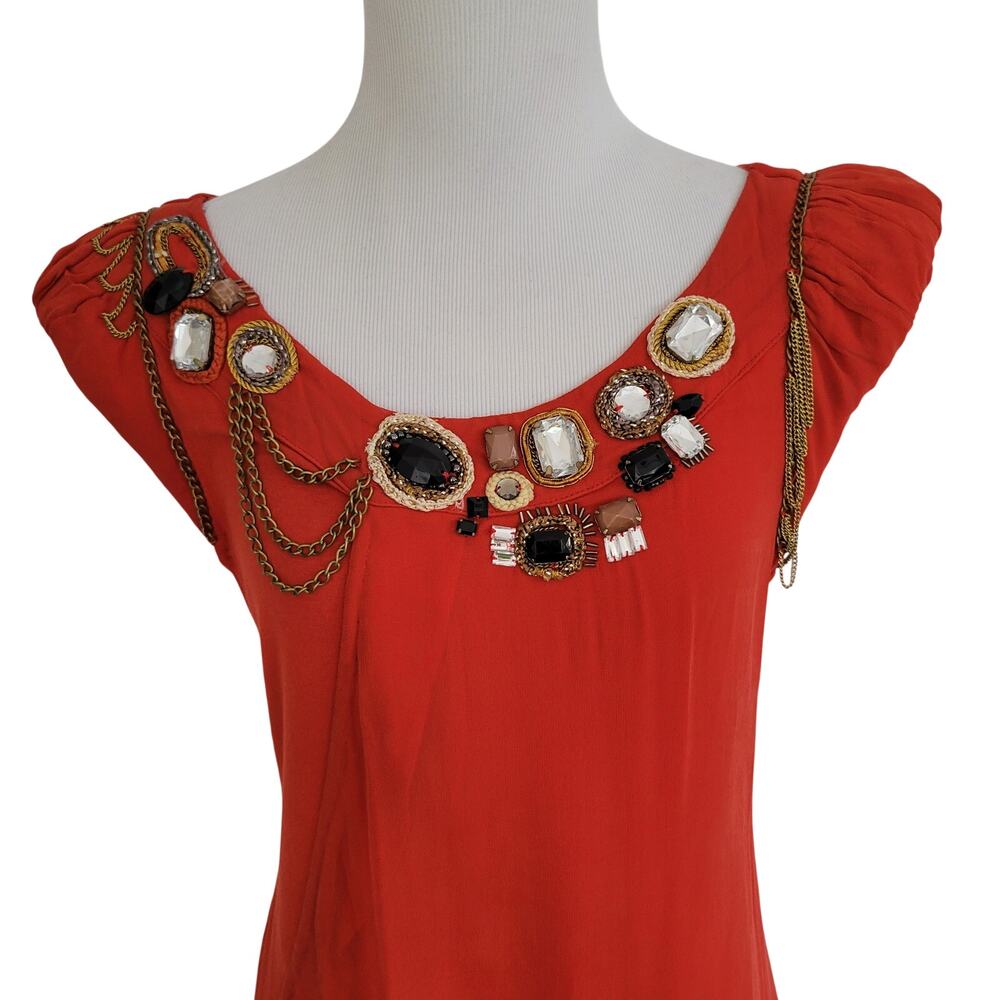 Yoana Baraschi Women Art To Wear Dress Avant Garde Jewel Encrusted Red XS